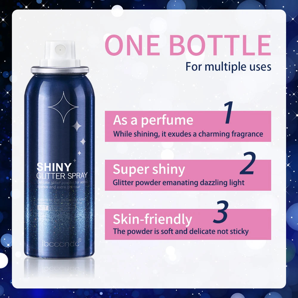 60ml Shiny Silver Glitter Spray High Gloss Glitter Powder Spray Waterproof Shiny Powder Makeup for Body Face Highlight Makeup