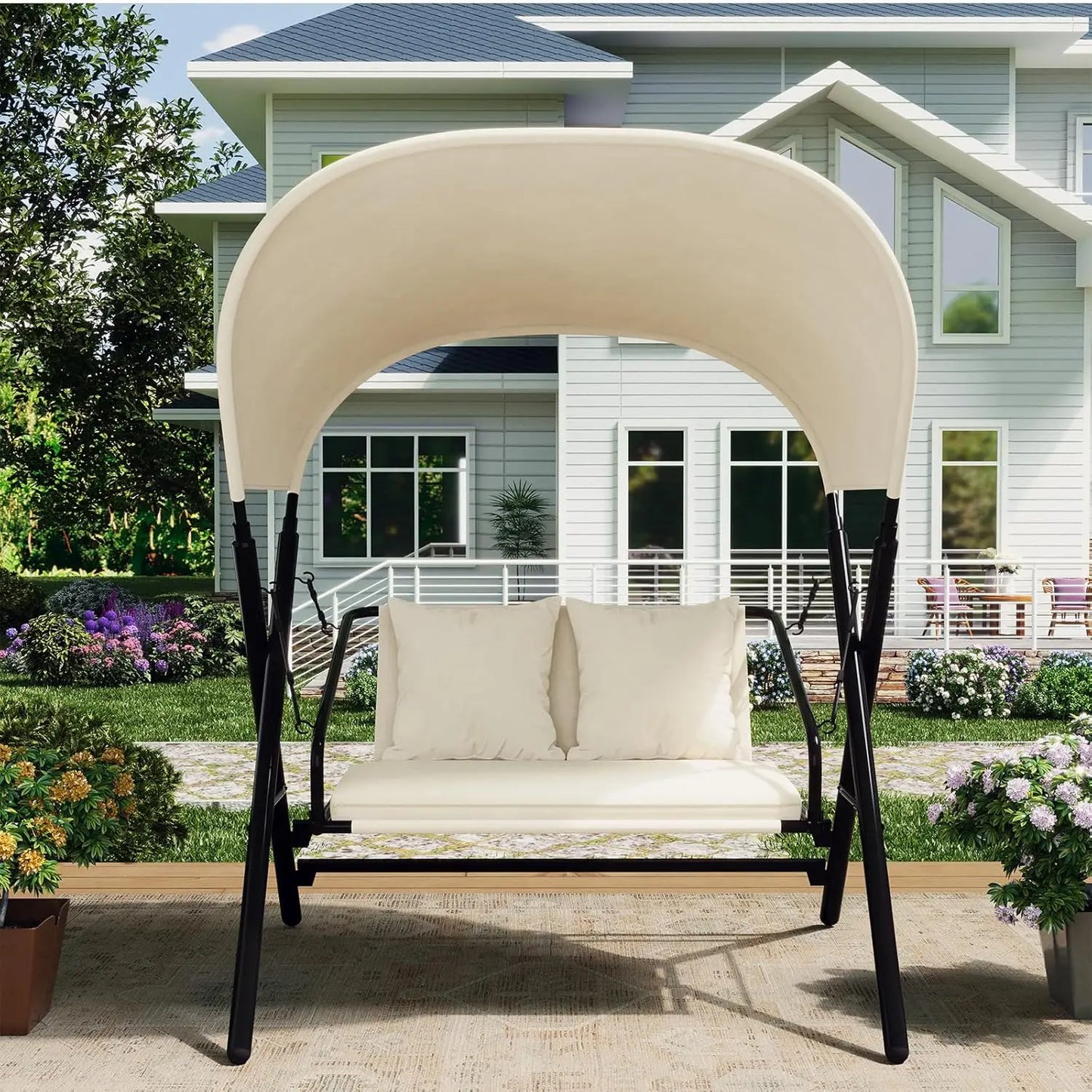 General Use Outdoor Porch Swing Chair With Canopy And Cushions
