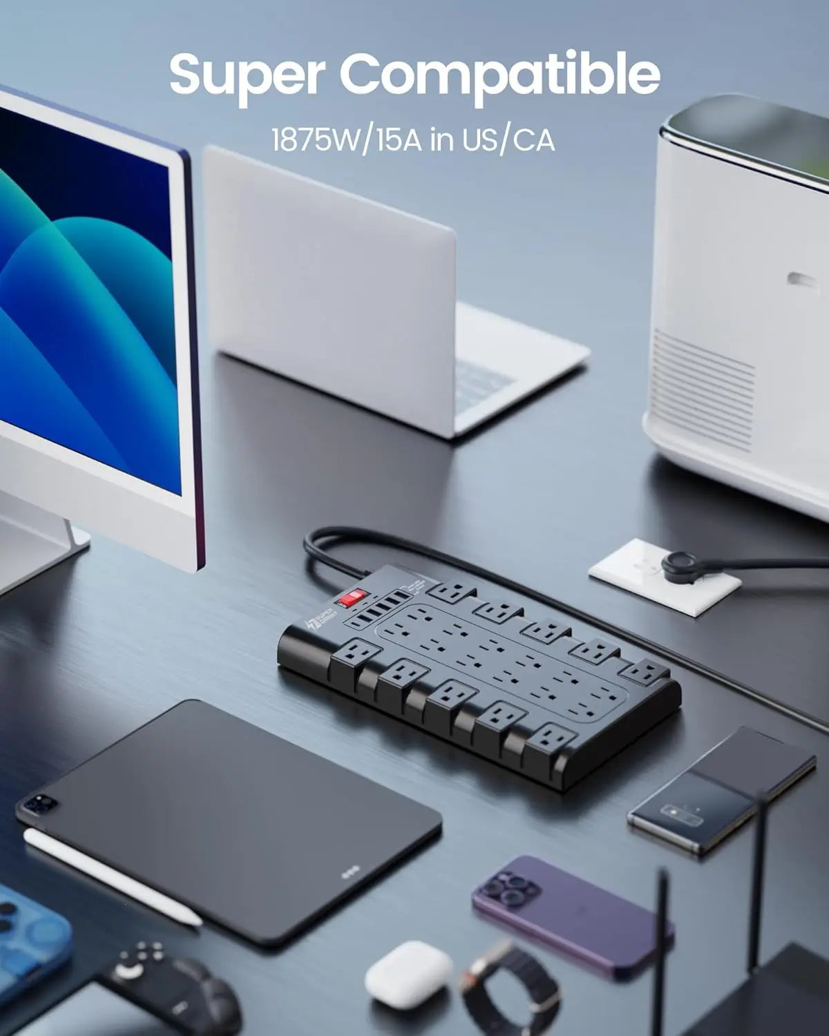Power Strip With USB Ports And Surge Protector For Office