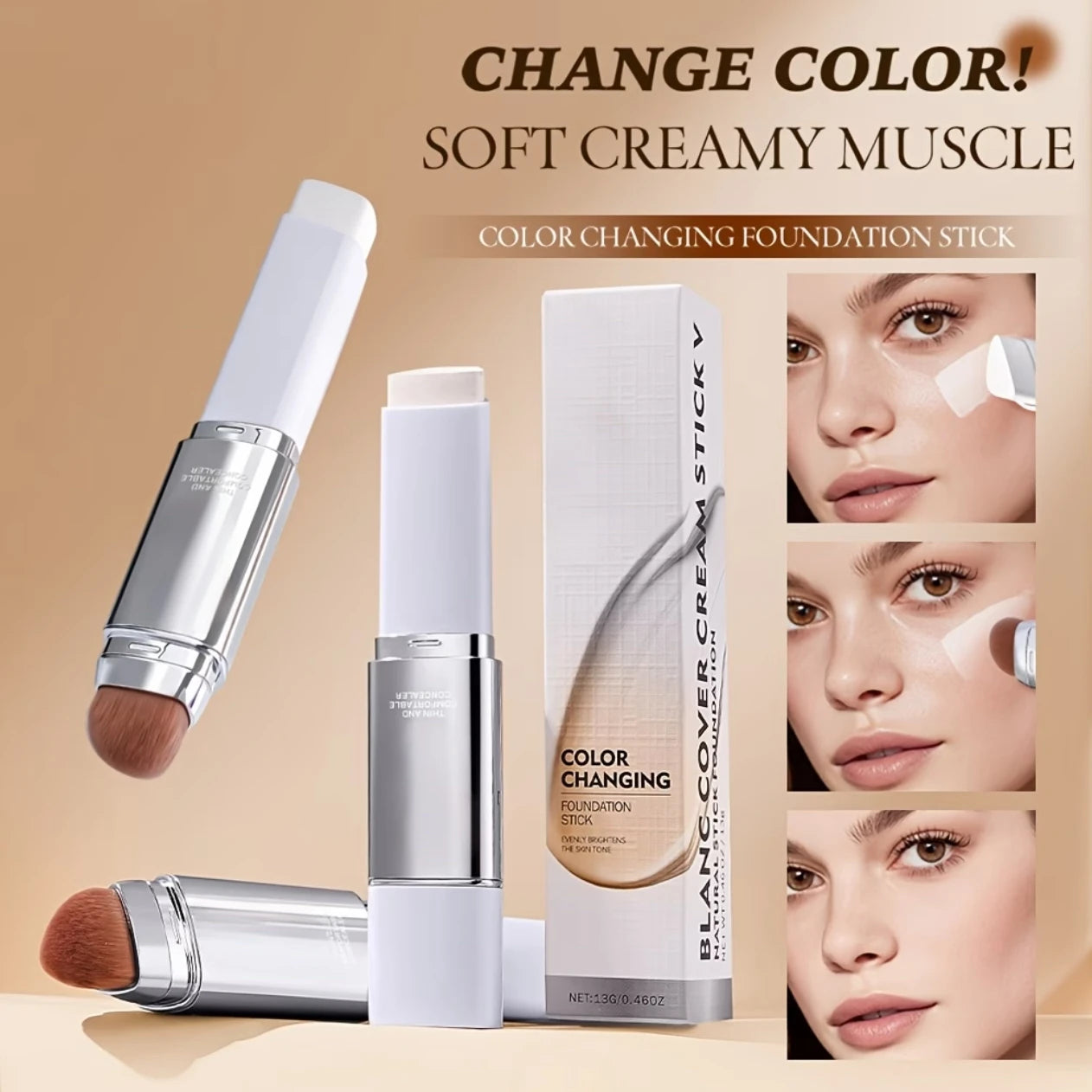 Color Changing Concealer Foundation Stick Dual Ended With Puffs