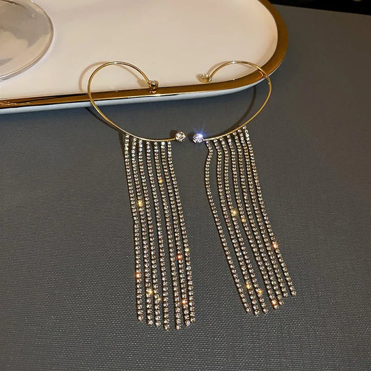 Clip Earrings Star Butterfly Crystal Tassel Zircon Fashion Jewelry