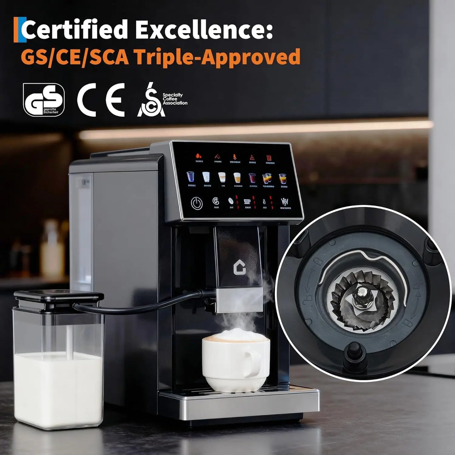 Acekool Espresso Coffee Maker With Milk Frother And Grinder