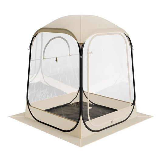 Pop-Up Sports Tent 50x50 in Clear Outdoor Shelter for One Person Waterproof Pod with Floor Mat Top Cover Garden Dome Tent for C