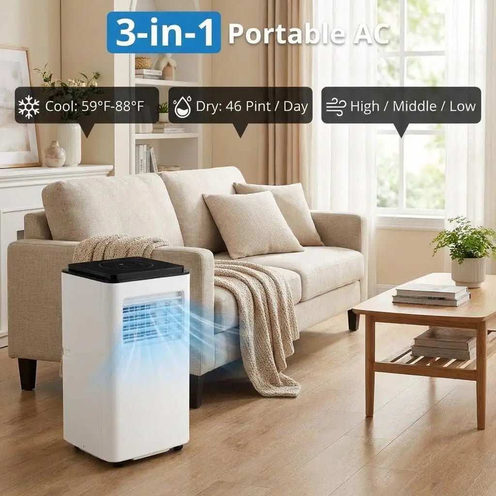 10000 BTU Portable Air Conditioner With Remote For Rooms
