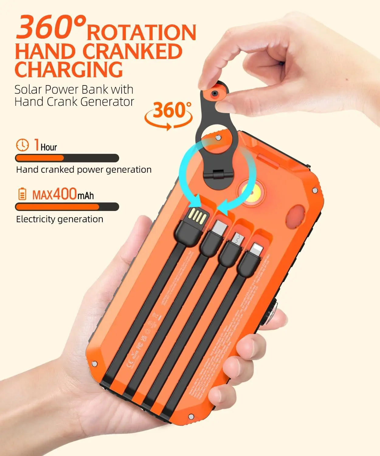 Solar Charger Power Bank 40000mAh With Solar Panel And Outputs