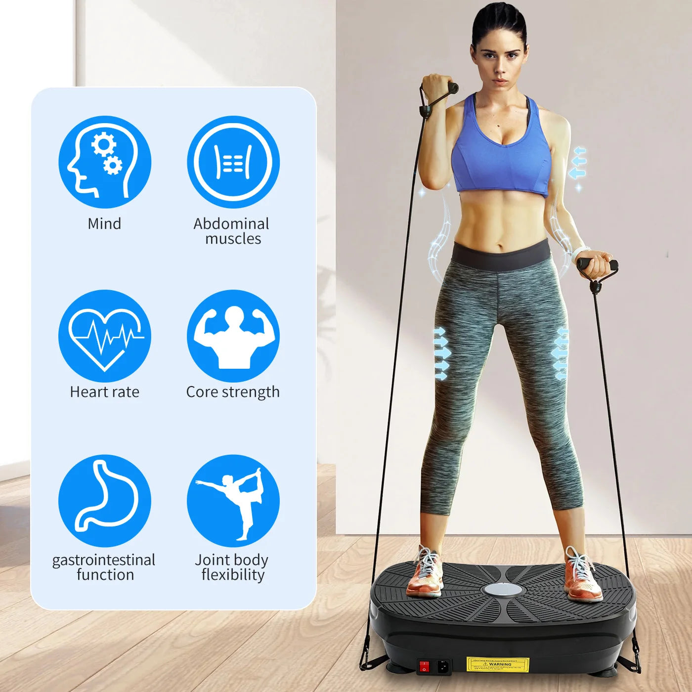 Vibration Plate Exercise Machine Portable Full Body Workout Fitness Platform Weight Loss with Resistance Bands 9 Preset Modes