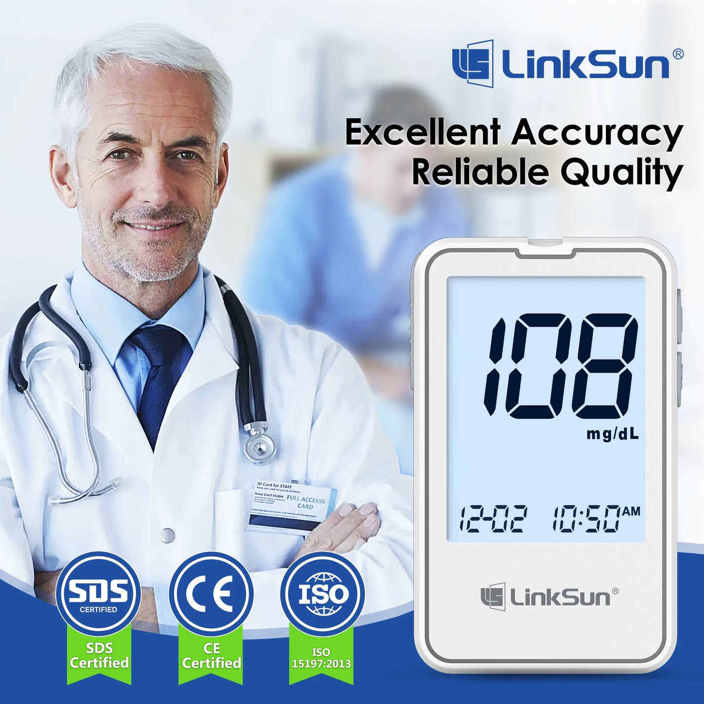 Linksun G-425-2 Blood Glucose Meter Glucometer Kit Medical
