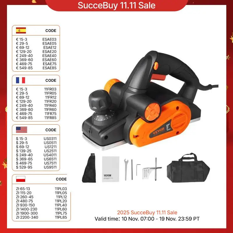 SucceBuy Electric Hand Planer High Speed 16500 RPM