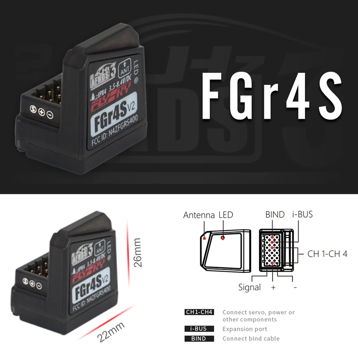 FlySky FGR4S V2 Receiver AFHDS Bidirectional PWM PPM IBUS