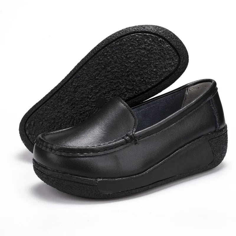 QUNSHENGRUI Women Leather Nursing Shoes Comfortable Work Shoes