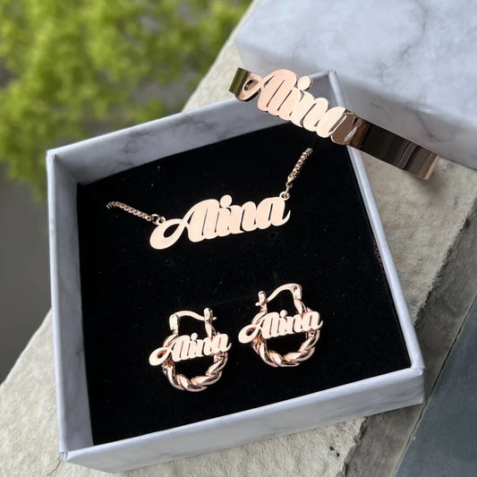 Duoying Custom Name Jewelry Set Necklace Earrings Bracelet