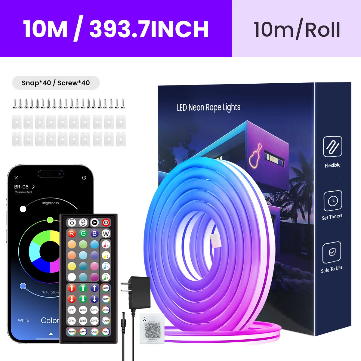 Aiopp UltraBrightIlluminated Flexible Neon LED Rope Lights RGB MultiColor StripLighting