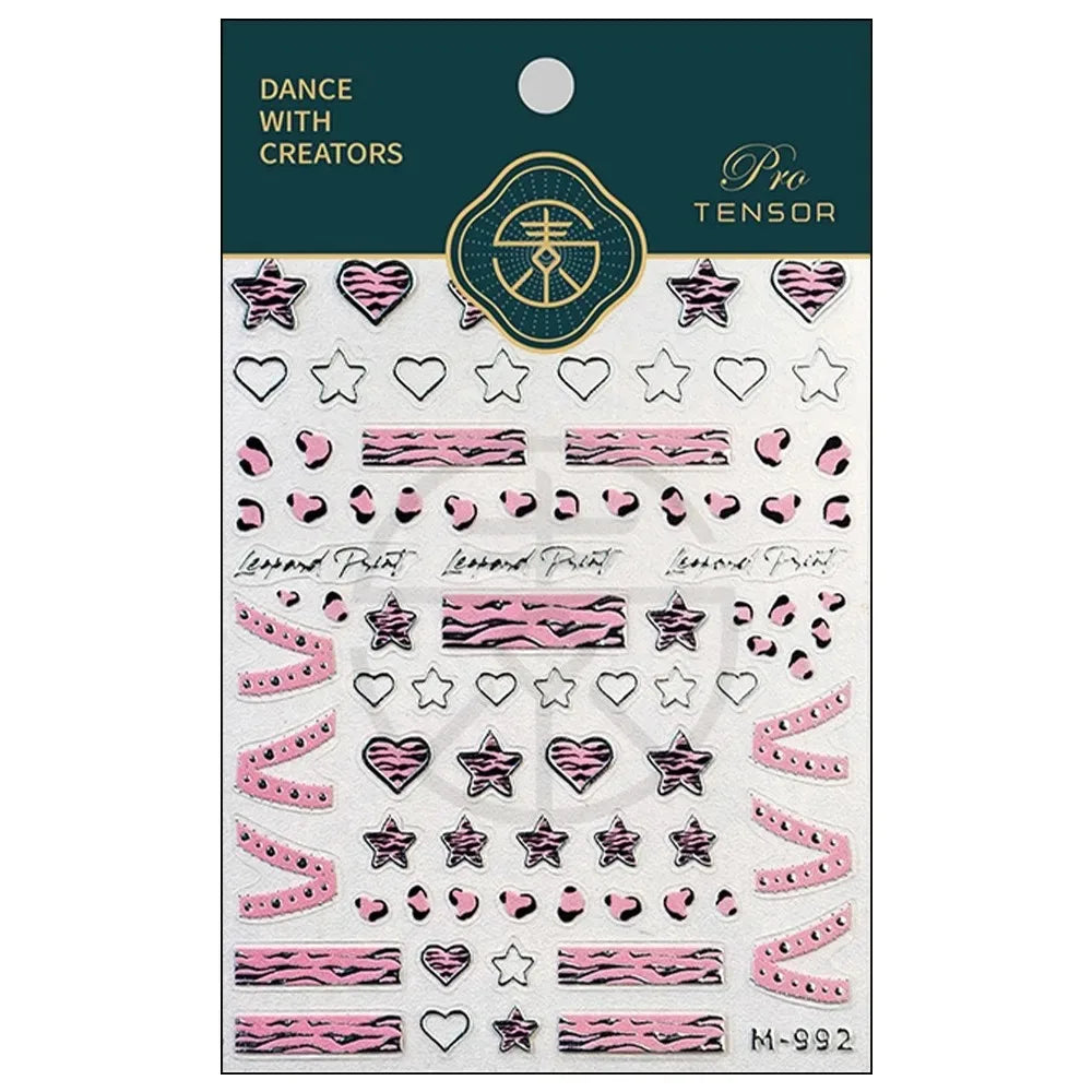 Pink Girl Lace Bow Nail Sticker 3D Relief Sweet Cool Checkered Nail Art Stickers Laser Silver Star Love Heart Manicure Decals