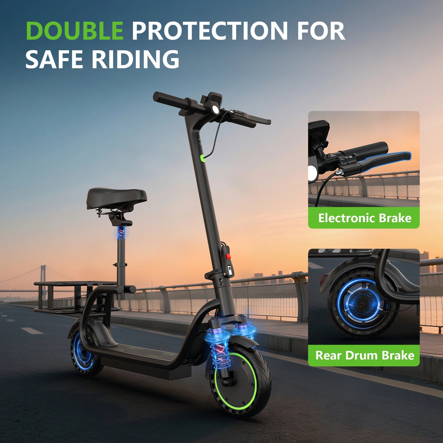 MAXSHOT Electric Scooter With Seat Basket Foldable 15 Miles