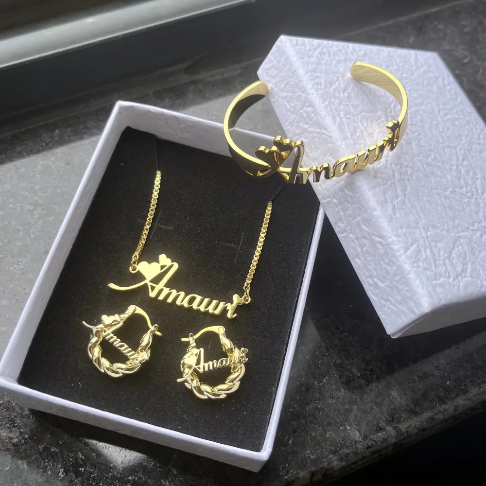 Duoying Custom Name Jewelry Set Necklace Earrings Bracelet