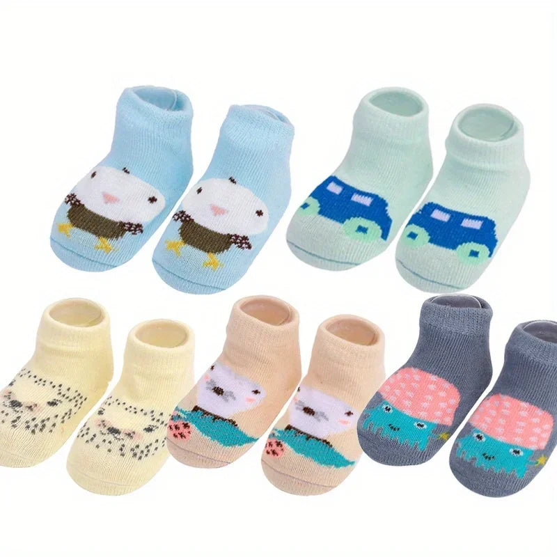 NONECN Unisex Cotton Non Slip Baby Toddler Socks Floral Print