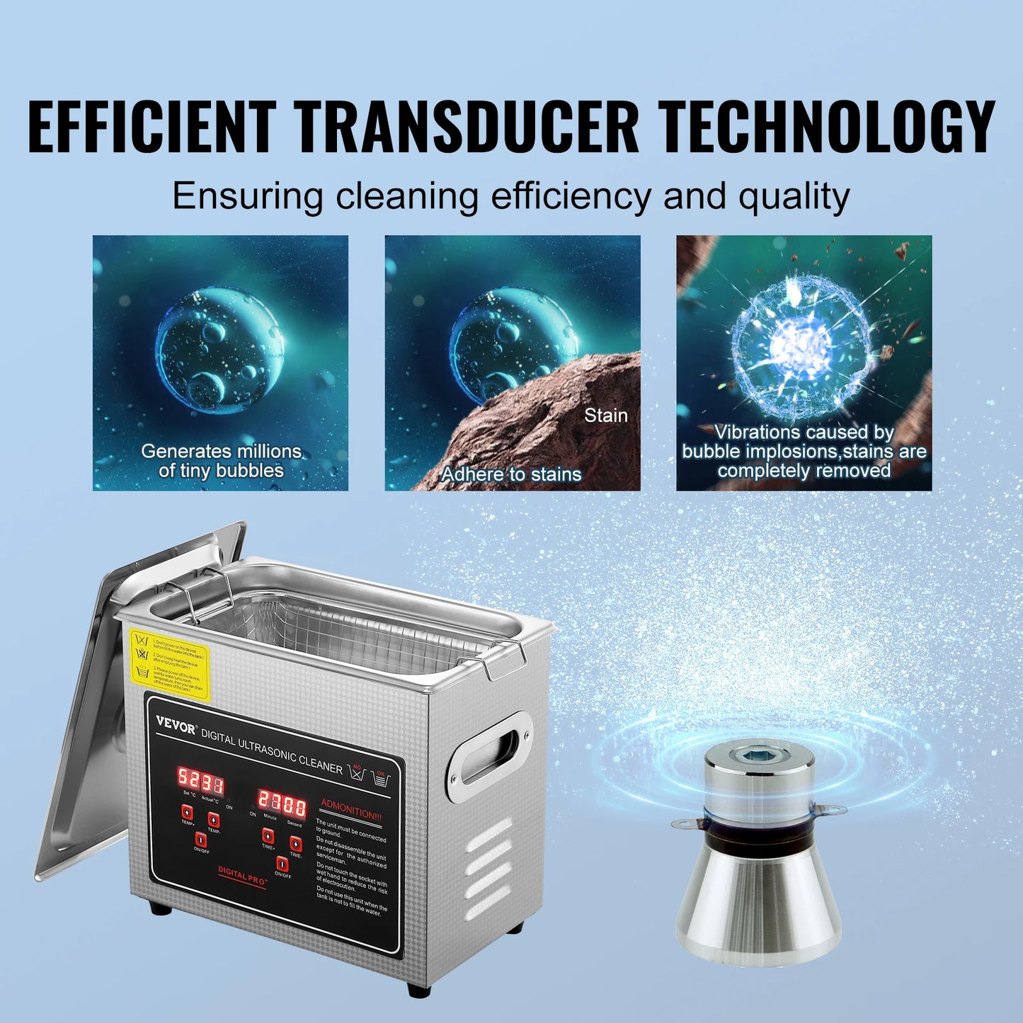 Succebuy Ultrasonic Cleaner Stainless Steel Home Cleaning Appliance