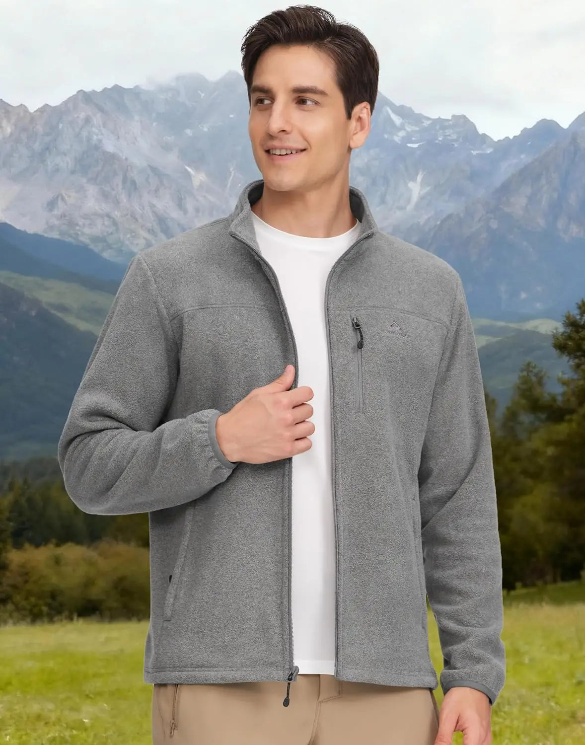 Pioneer Camp Fleece Jacket Men Full Zip Polar Lightweight Windproof Casual Soft Warm Outwear Outdoor Coat with Chest Pocket