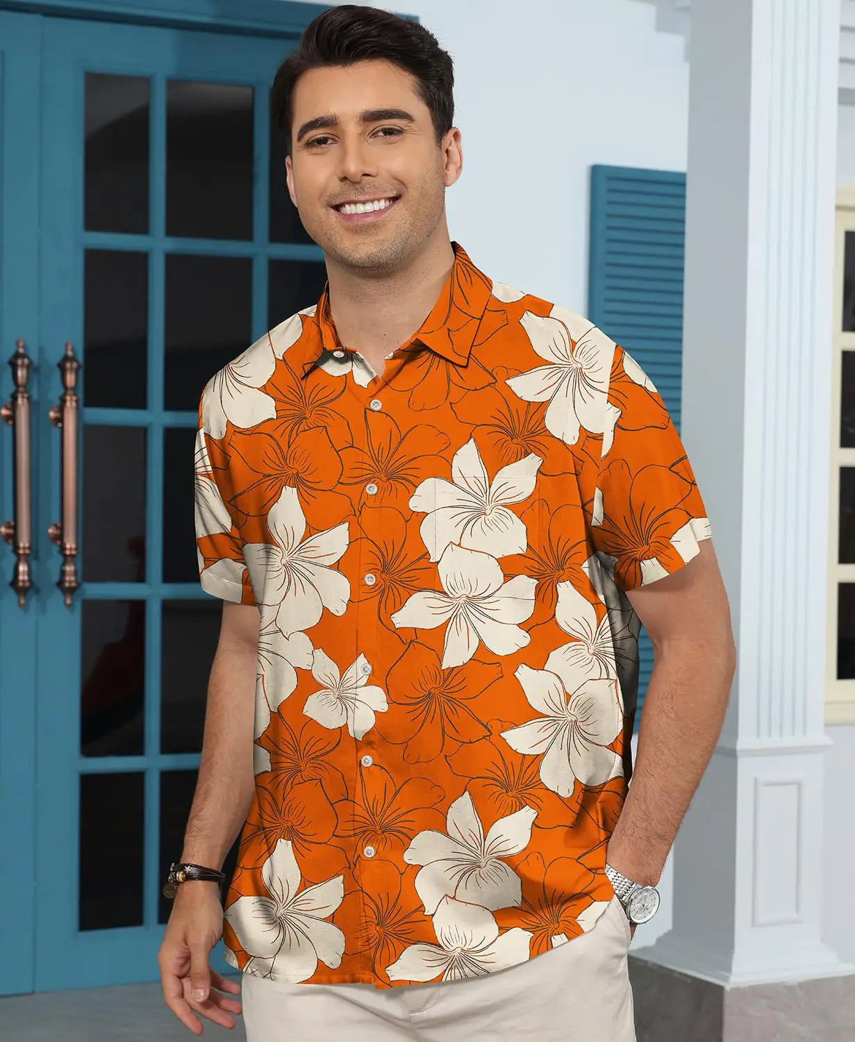 KYKU Hawaiian Shirt For Men Beach Vacation Button-Down Short Sleeve
