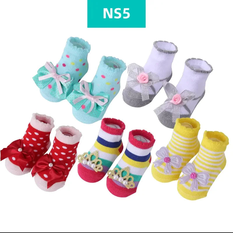 NONECN Unisex Cotton Non Slip Baby Toddler Socks Floral Print