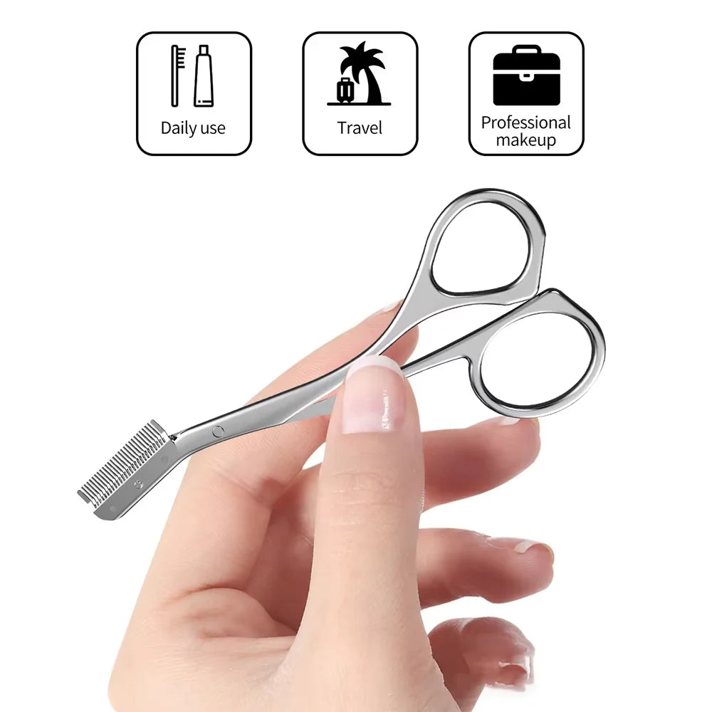 Stainless Steel Eyebrow Trimmer Scissors And Comb Set