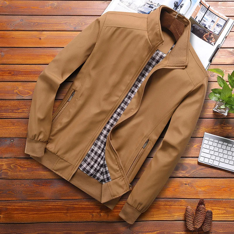 Men Slim Fit Bomber Jacket Casual Baseball Zip Up Outerwear