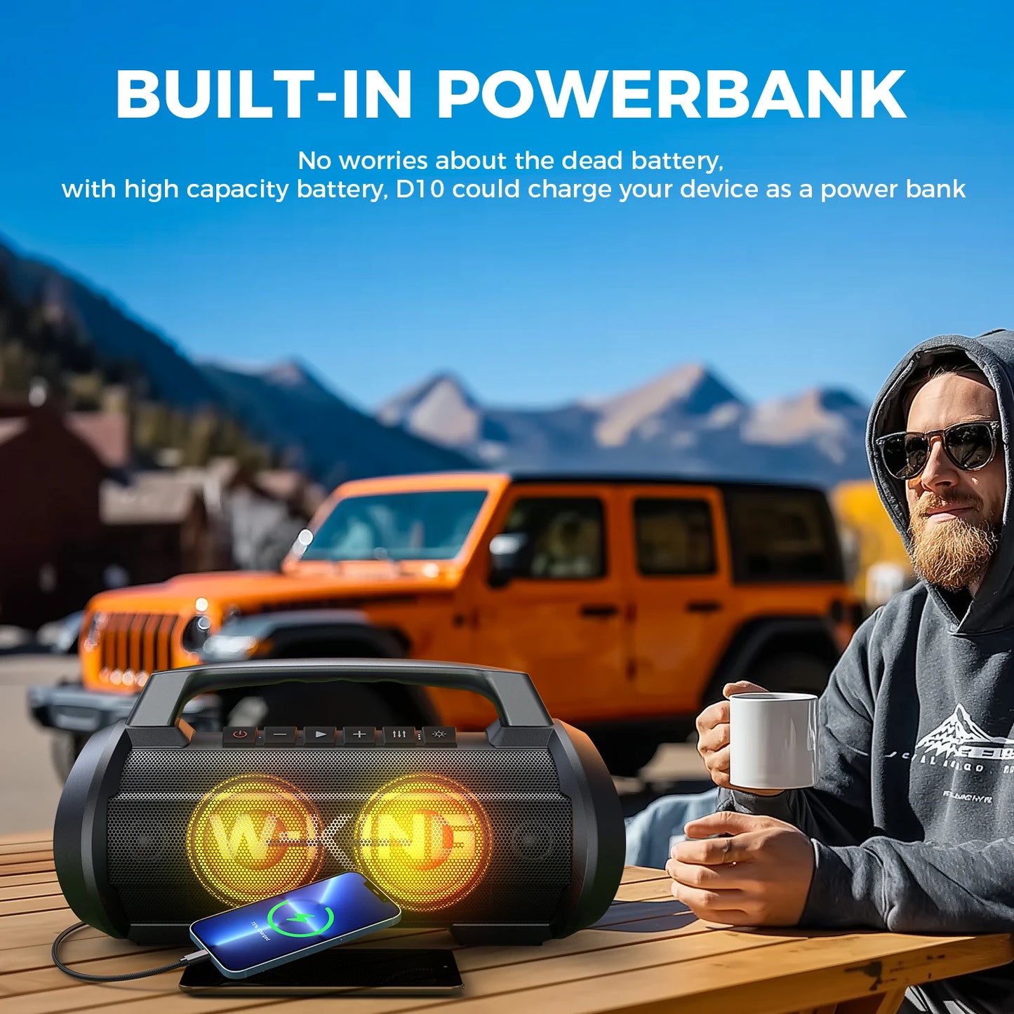 W-KING D10MIC 70W Bluetooth Portable Speaker IPX6 Waterproof Bass Boost