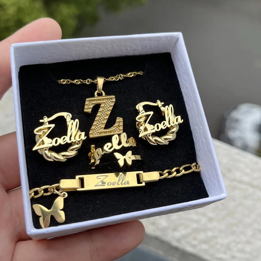 DUOYING Custom Butterfly Charms Bracelet Set 4 Piece Initial Letters