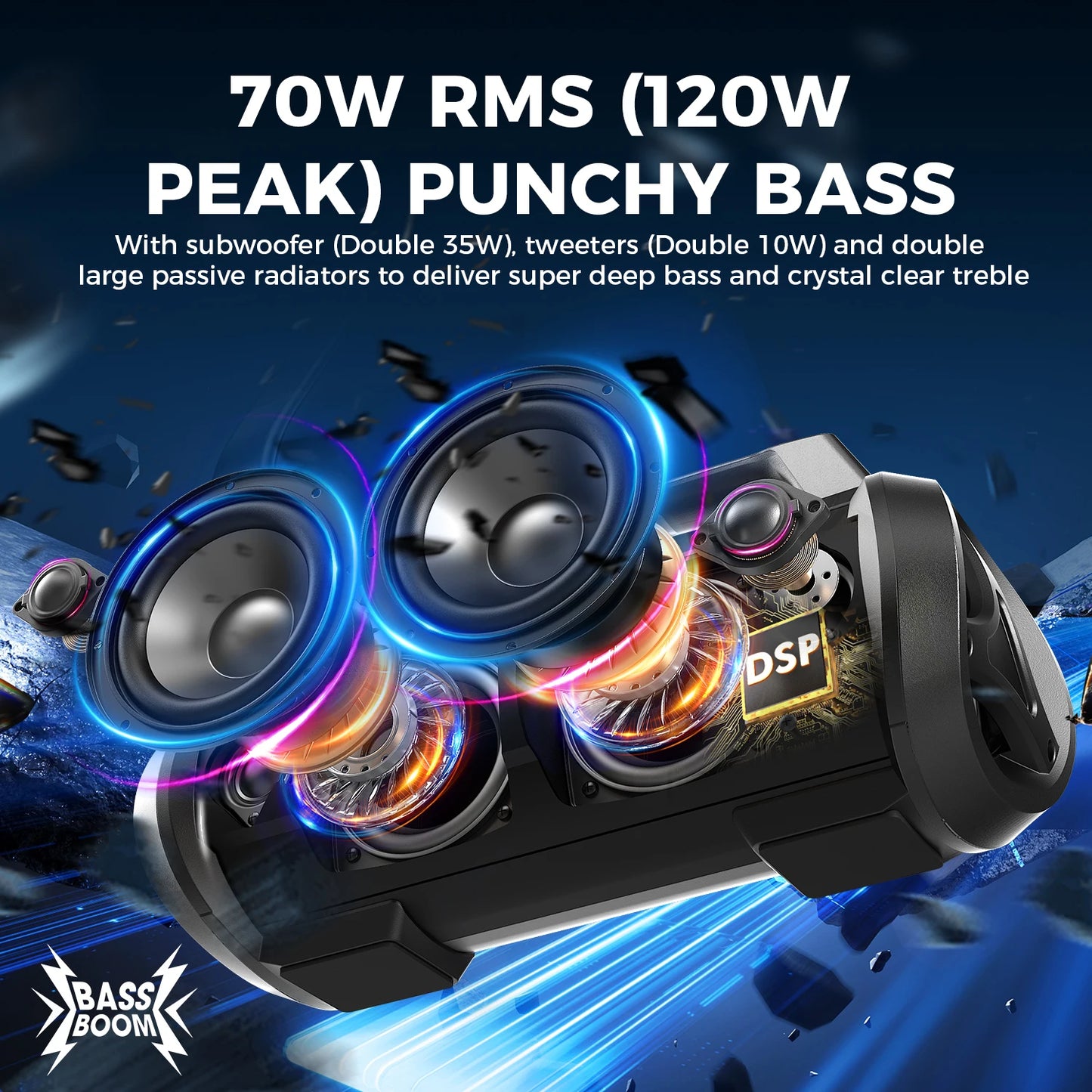 W-KING D10MIC 70W Bluetooth Portable Speaker IPX6 Waterproof Bass Boost