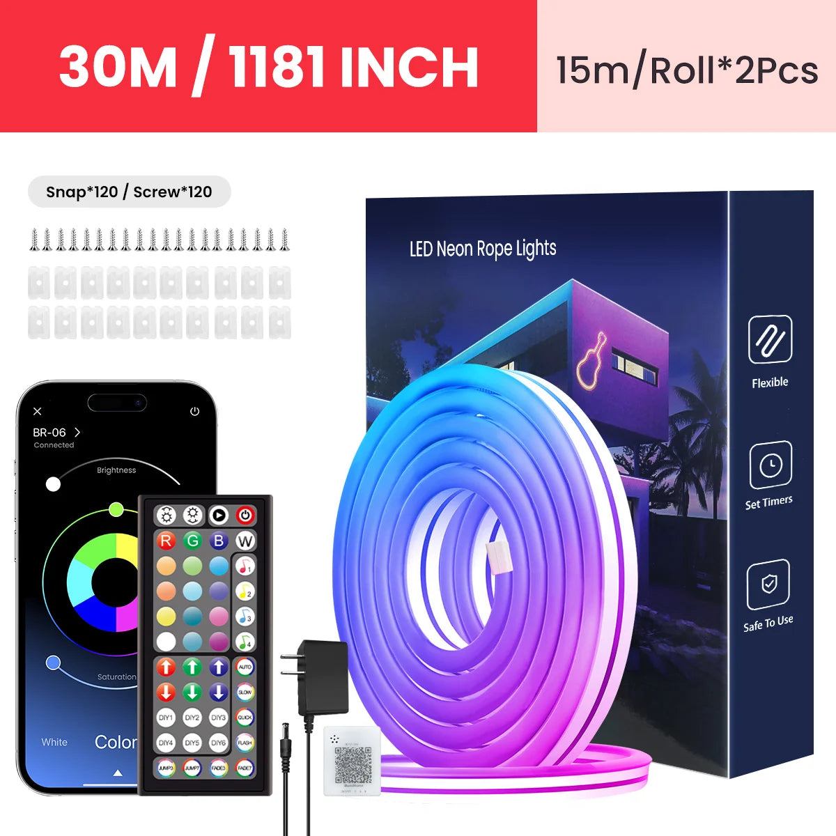 Aiopp UltraBrightIlluminated Flexible Neon LED Rope Lights RGB MultiColor StripLighting