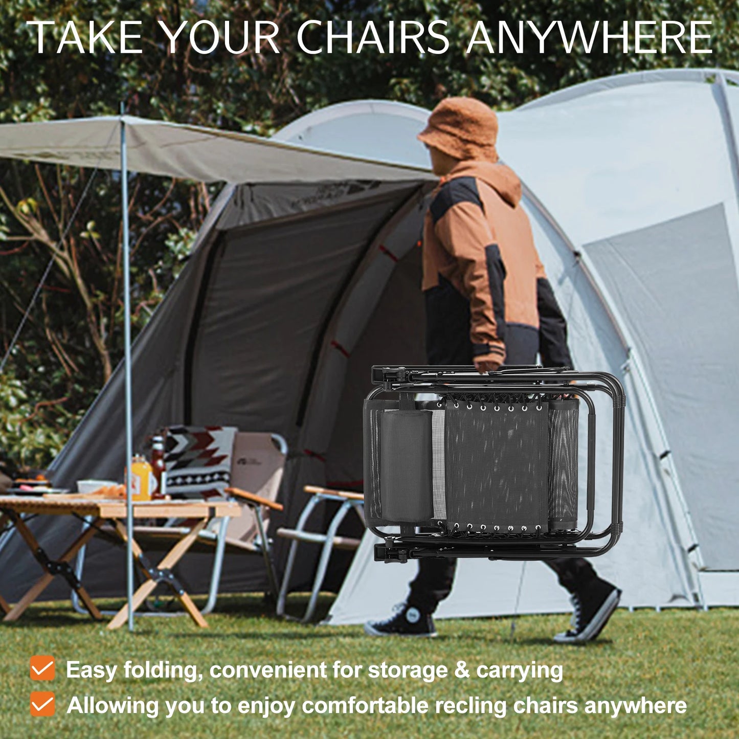 JHK Zero Gravity Two Pack Portable Patio Recliners