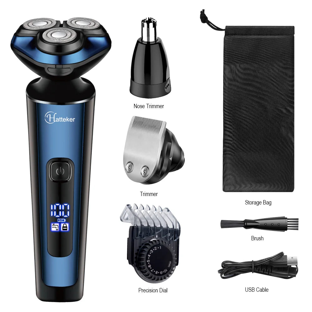 Hatteker 3-In-1 Smart Shaver For Men Digital Display Beard Trimmer