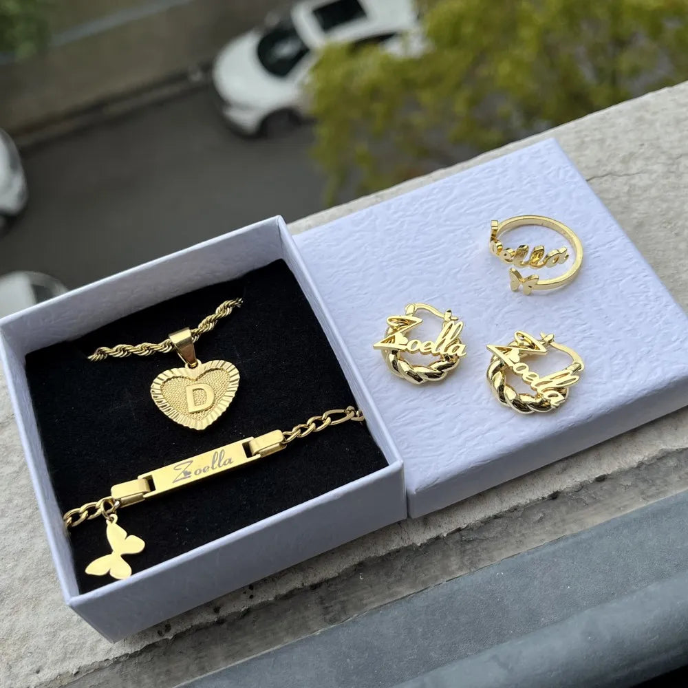 DUOYING Custom Butterfly Charms Bracelet Set 4 Piece Initial Letters