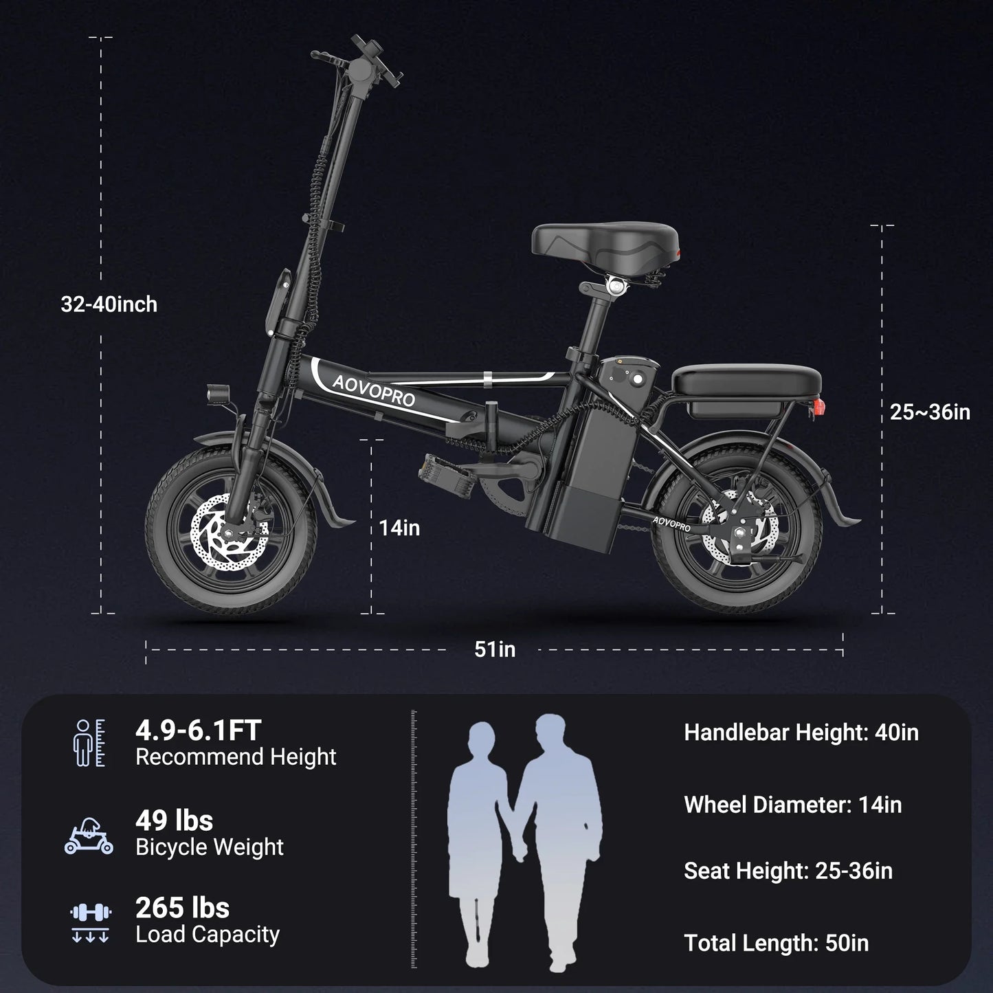 AOVOPRO EB60 Foldable Electric Bike 48V 500W Two Seat