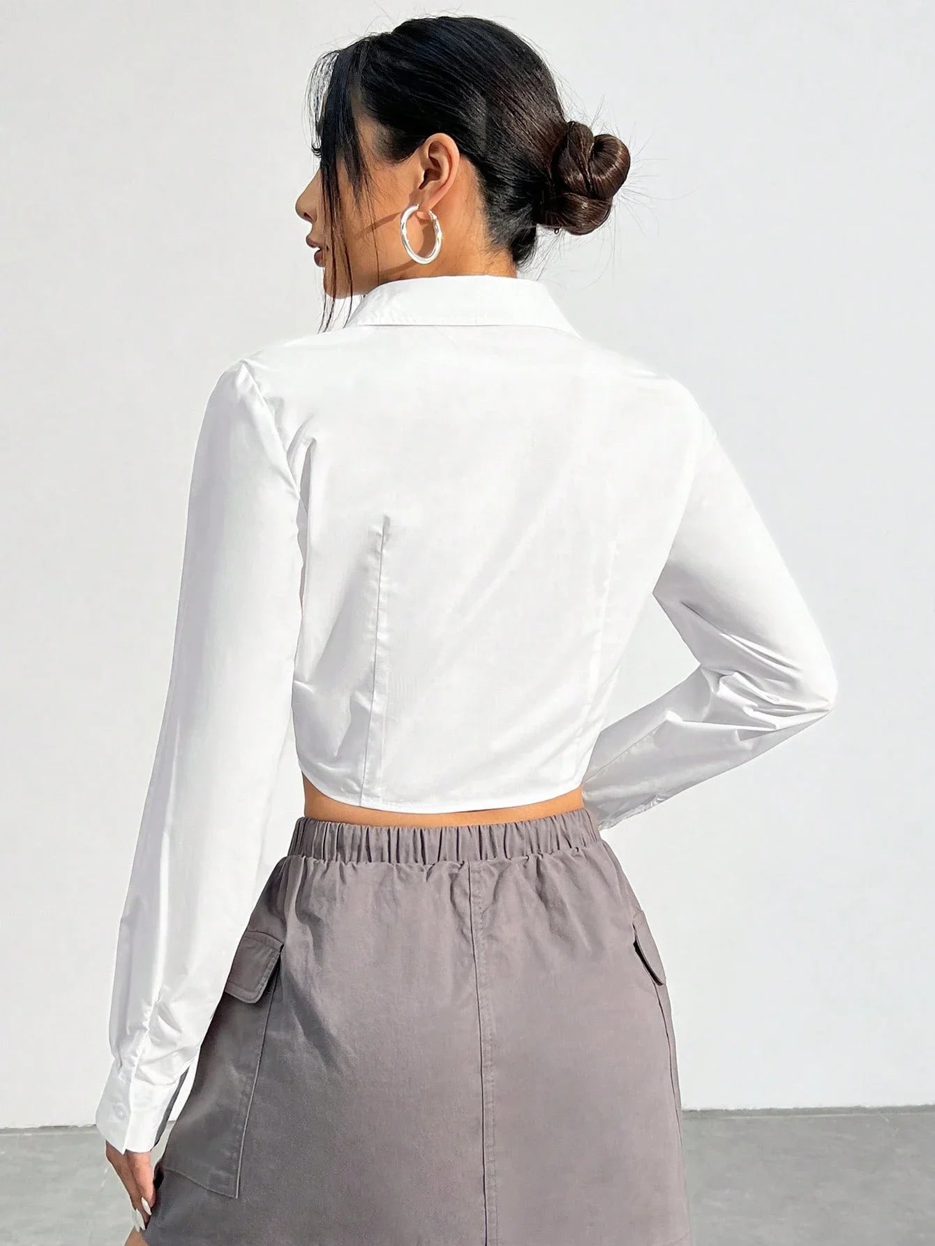 Woven Cinched Waist Fitted Cropped Shirt For Women