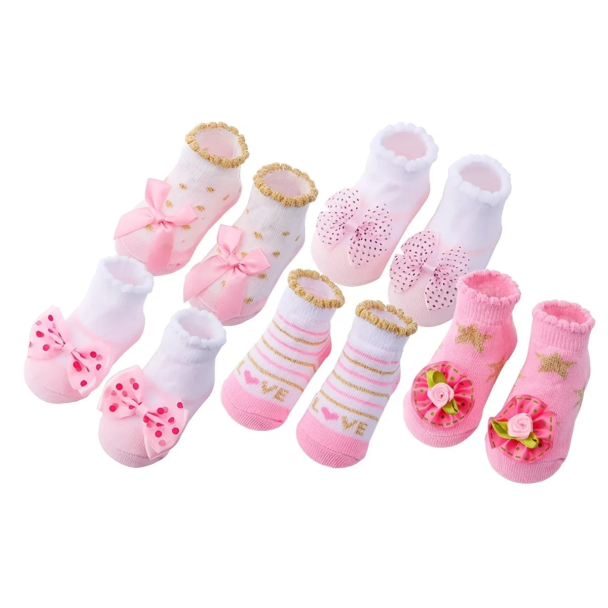 NONECN Unisex Cotton Non Slip Baby Toddler Socks Floral Print
