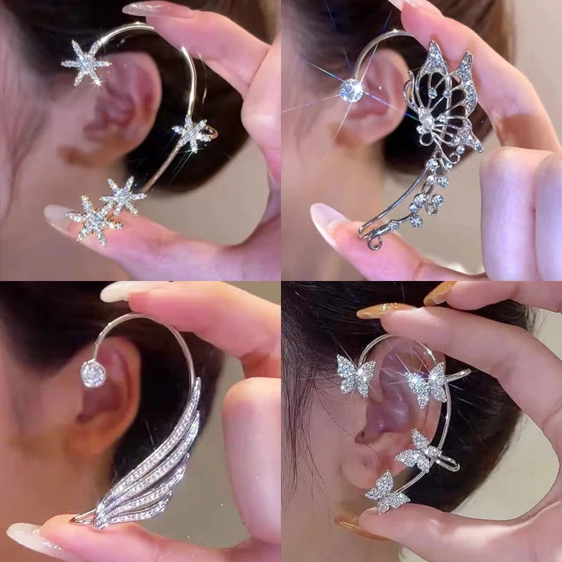 Clip Earrings Star Butterfly Crystal Tassel Zircon Fashion Jewelry