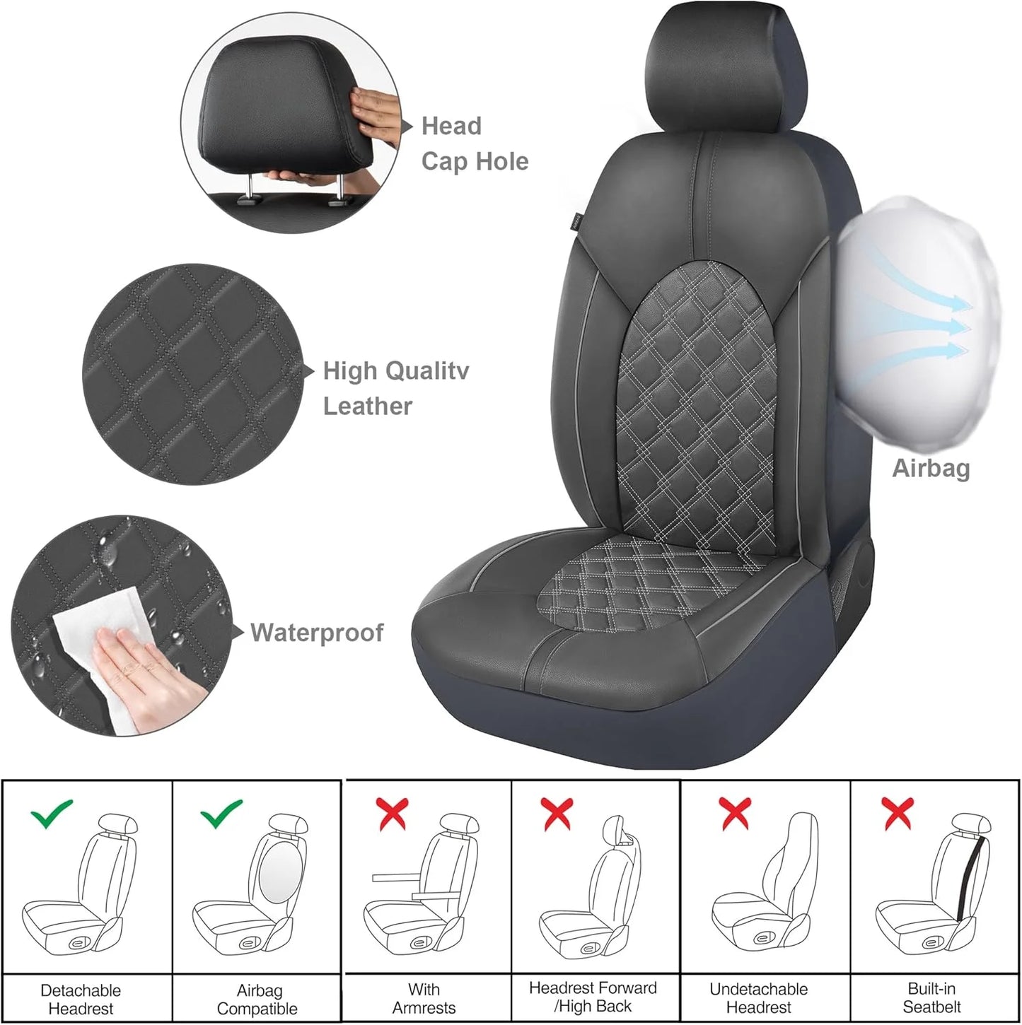 Universal Waterproof Car Seat Covers Full Set With Split Bench