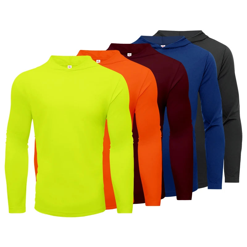 Mens Hooded Sports T Shirt Longsleeve Breathable Fitness Shirt
