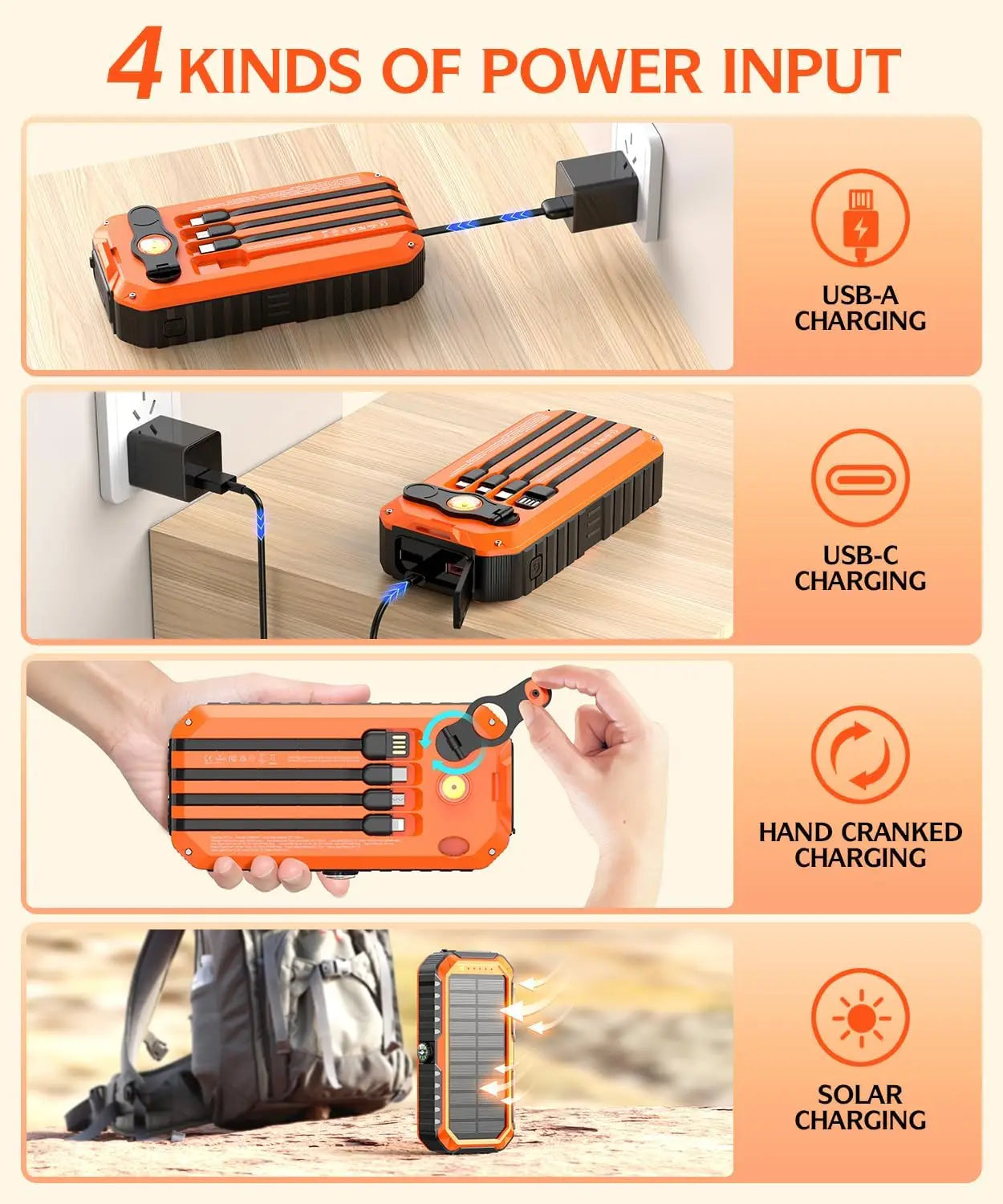 Solar Charger Power Bank 40000mAh With Solar Panel And Outputs