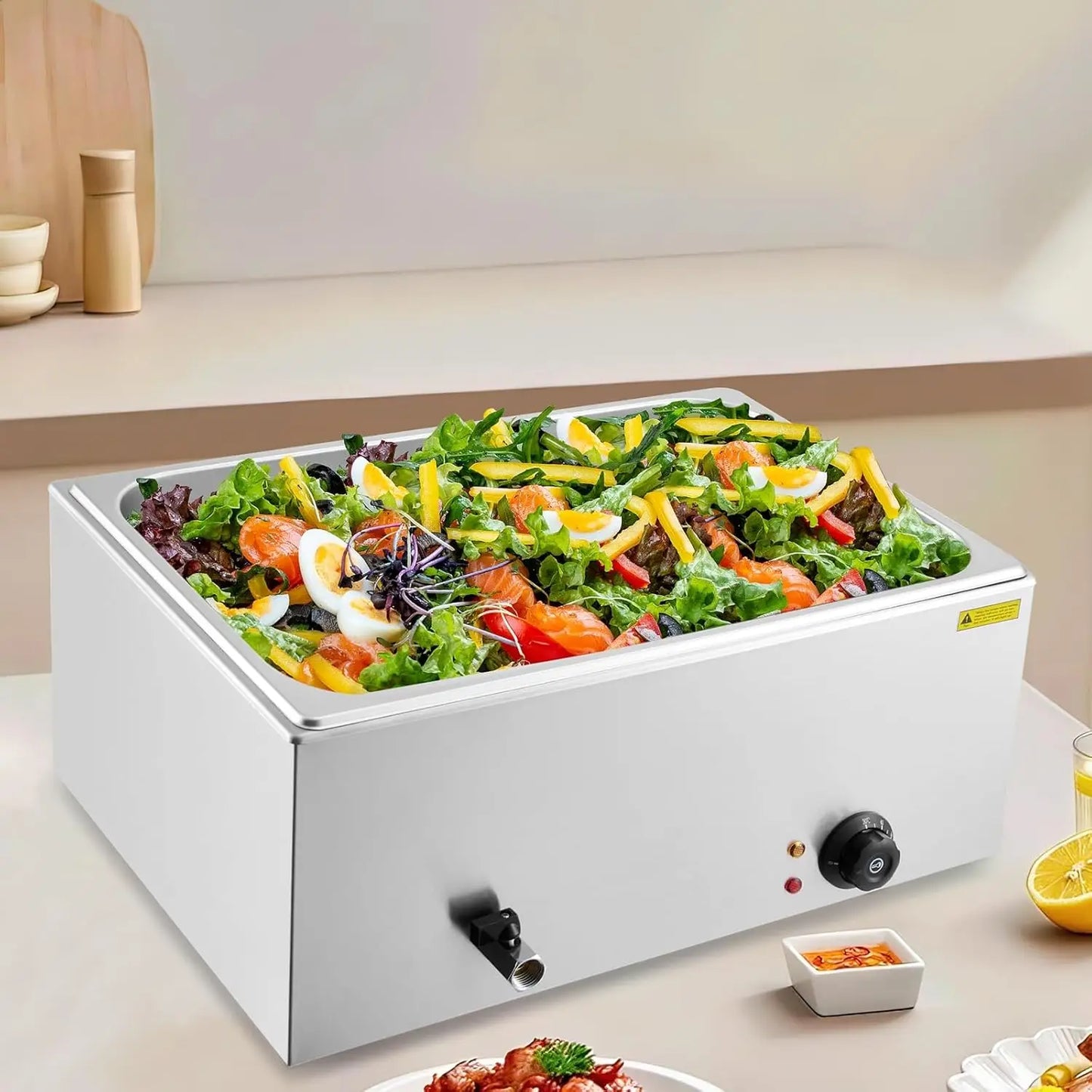 Commercial Food Warmer, Stainless Steel Buffet Bain Marie, 21QT Electric Steam Table with 86-176°F Temp Control Tap & Lid