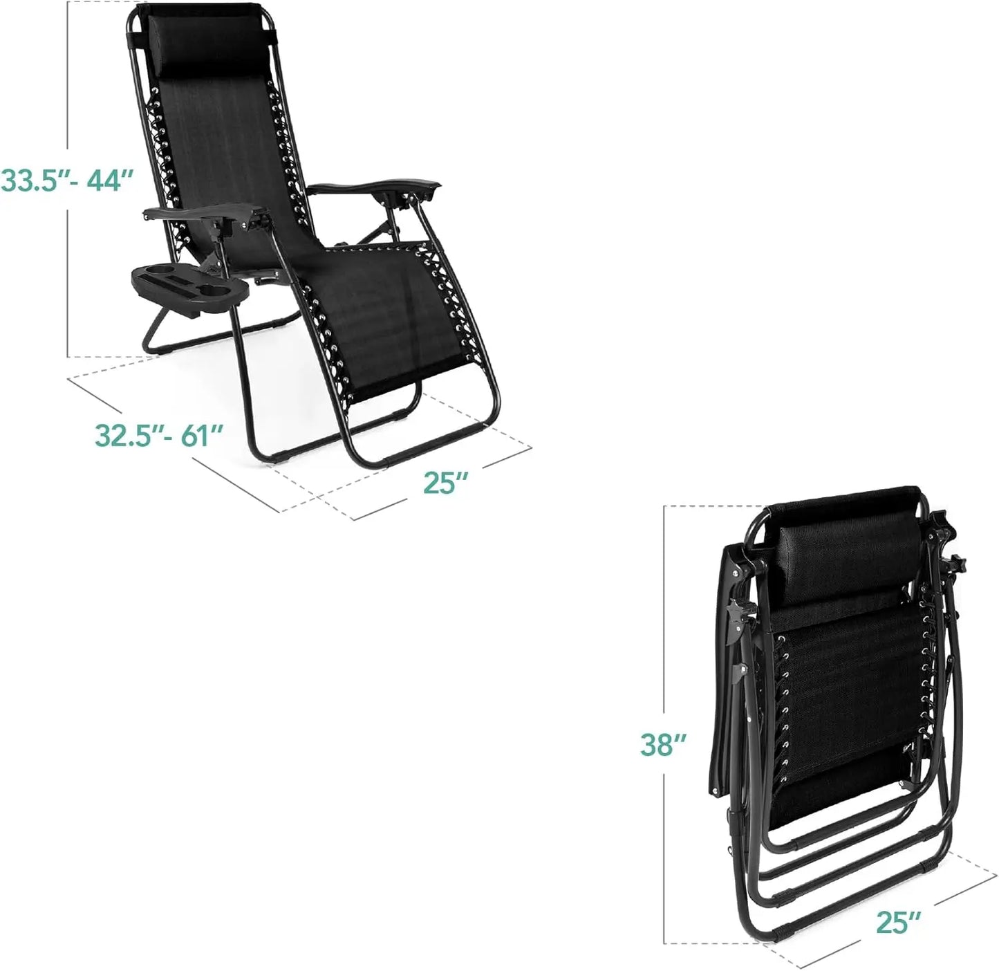 Set of 2 Adjustable Zero Gravity Lounge Chairs with Pillows