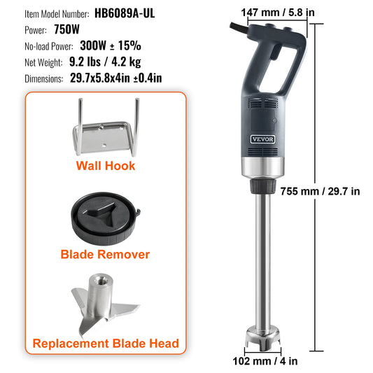 VEVOR Commercial Immersion Blender Heavy Duty Hand Mixer For Soup