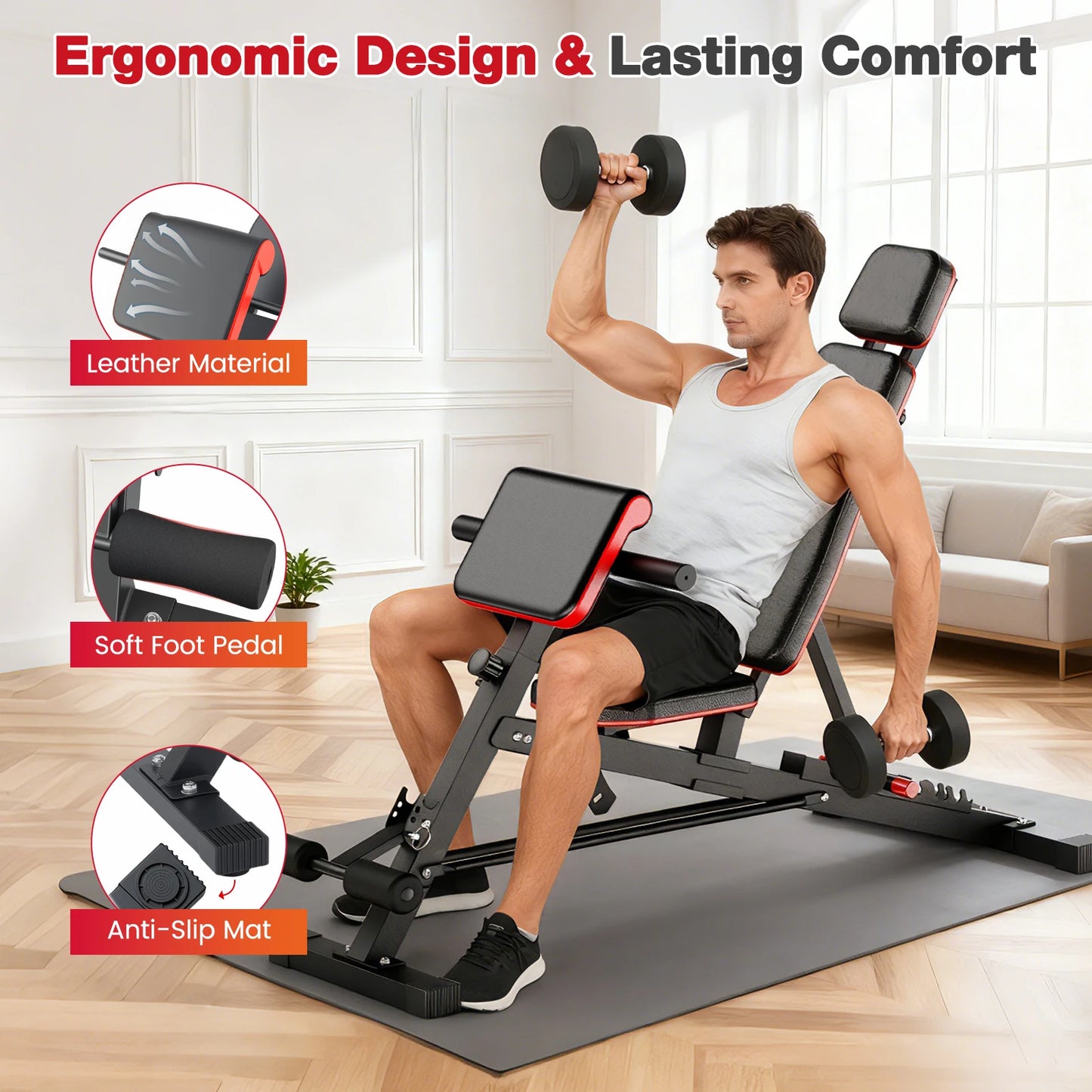 Adjustable Foldable Dumbbell Bench and Roman Chair for Home Gym