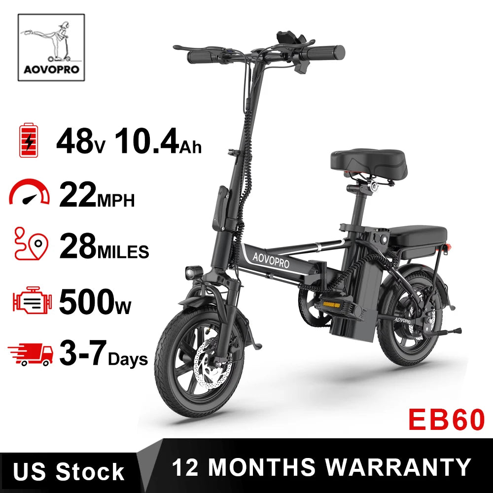 AOVOPRO EB60 Foldable Electric Bike 48V 500W Two Seat