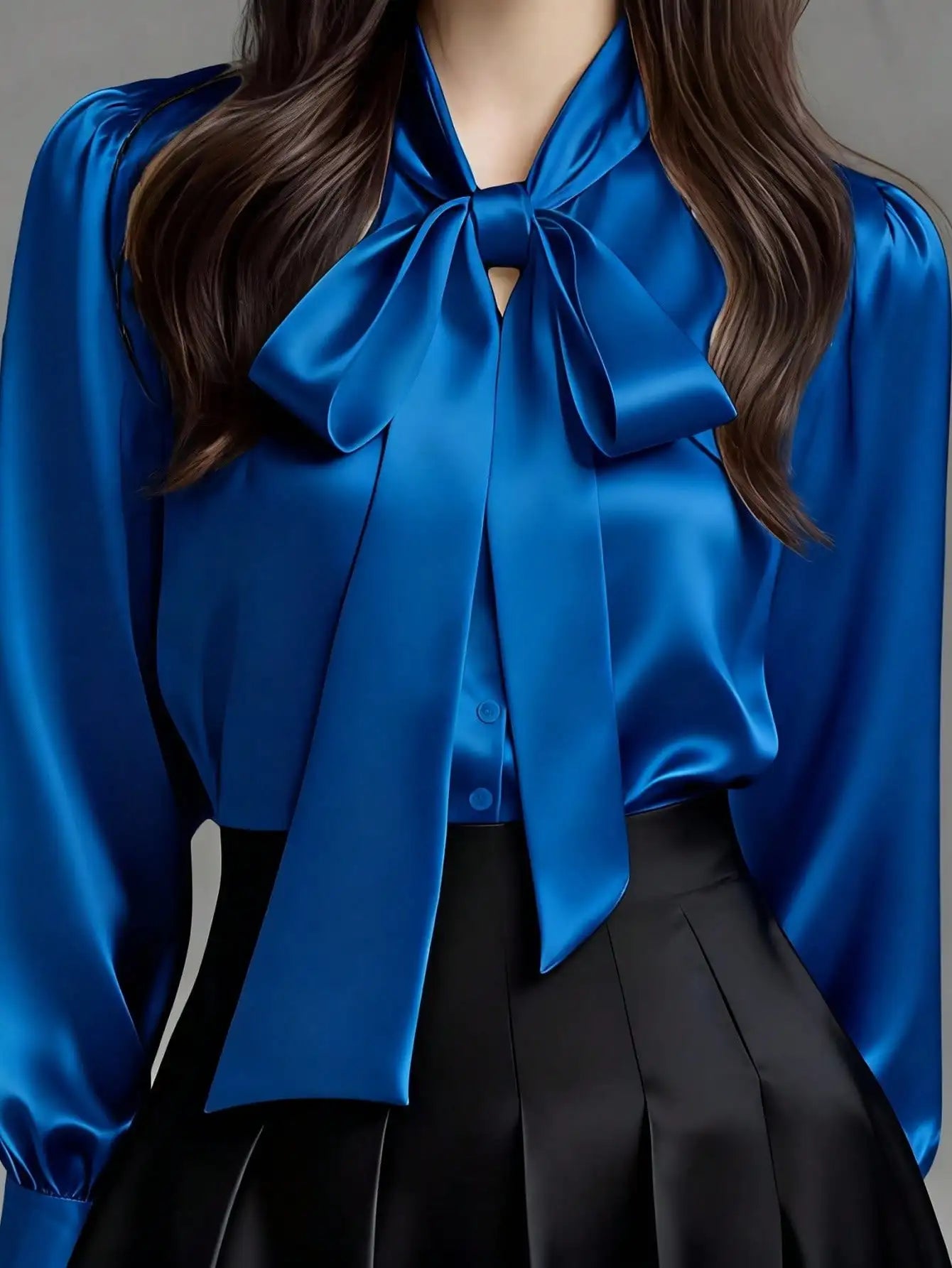 Satin Bow Collar Long Sleeve Blouse For Office Casual