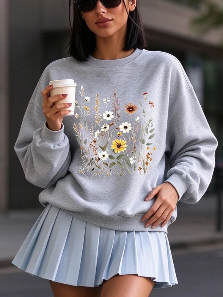 Autumn Holiday Sweatshirt Halloween Sweatshirt Fun Print Crewneck Sweatshirt Lightweight Bohemian Style Long Sleeve Pullover Top Birthday Gift For Women