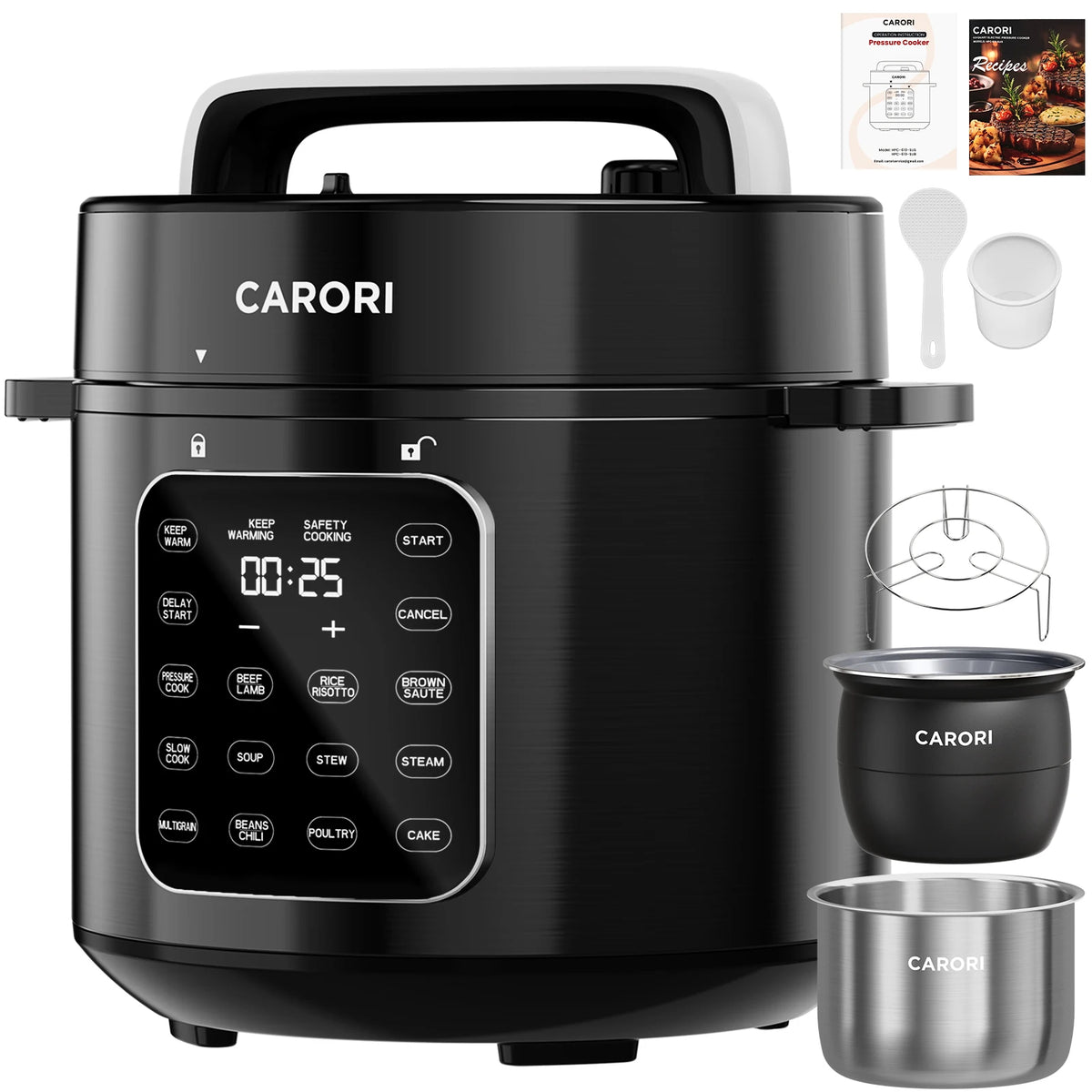 6 Qt Electric Pressure Cooker , Dual Inner Pots, Stainless Steel Pot and Non-Stick Pot, 12 Preset Cooking Programs with IMD Touchscreen, Slow Cook, Rice Cook, Steam, Black