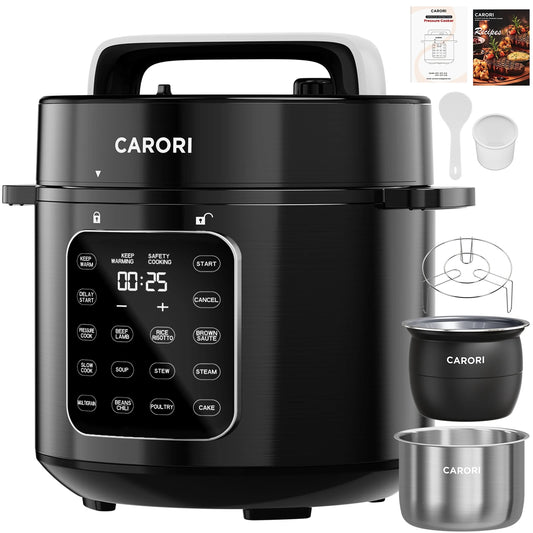 6 Qt Electric Pressure Cooker , Dual Inner Pots, Stainless Steel Pot and Non-Stick Pot, 12 Preset Cooking Programs with IMD Touchscreen, Slow Cook, Rice Cook, Steam, Black