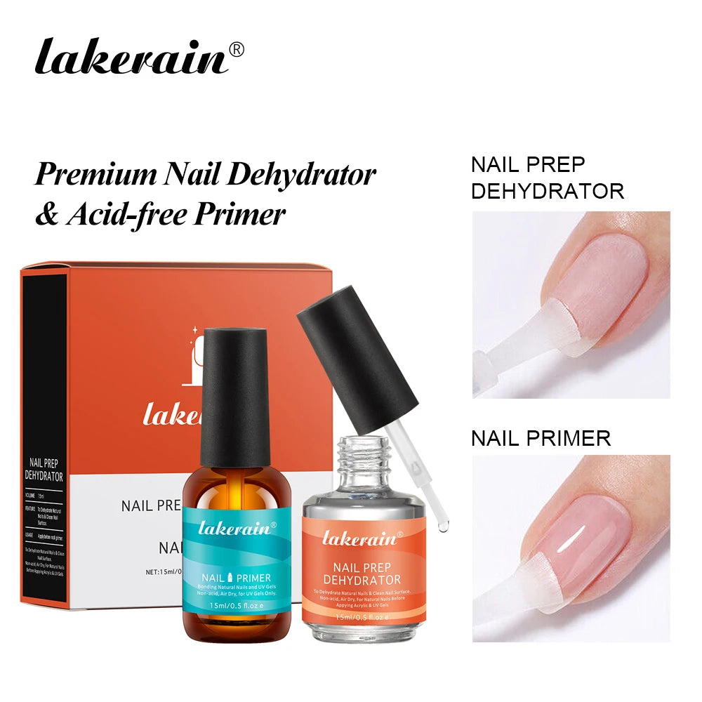 Nail Primer Set Fast Dry Prep Dehydrator Clean & Extend Nails 2 IN 1 Acid-free Formula Odorless Non-toxic Nail Art Essentials Kit